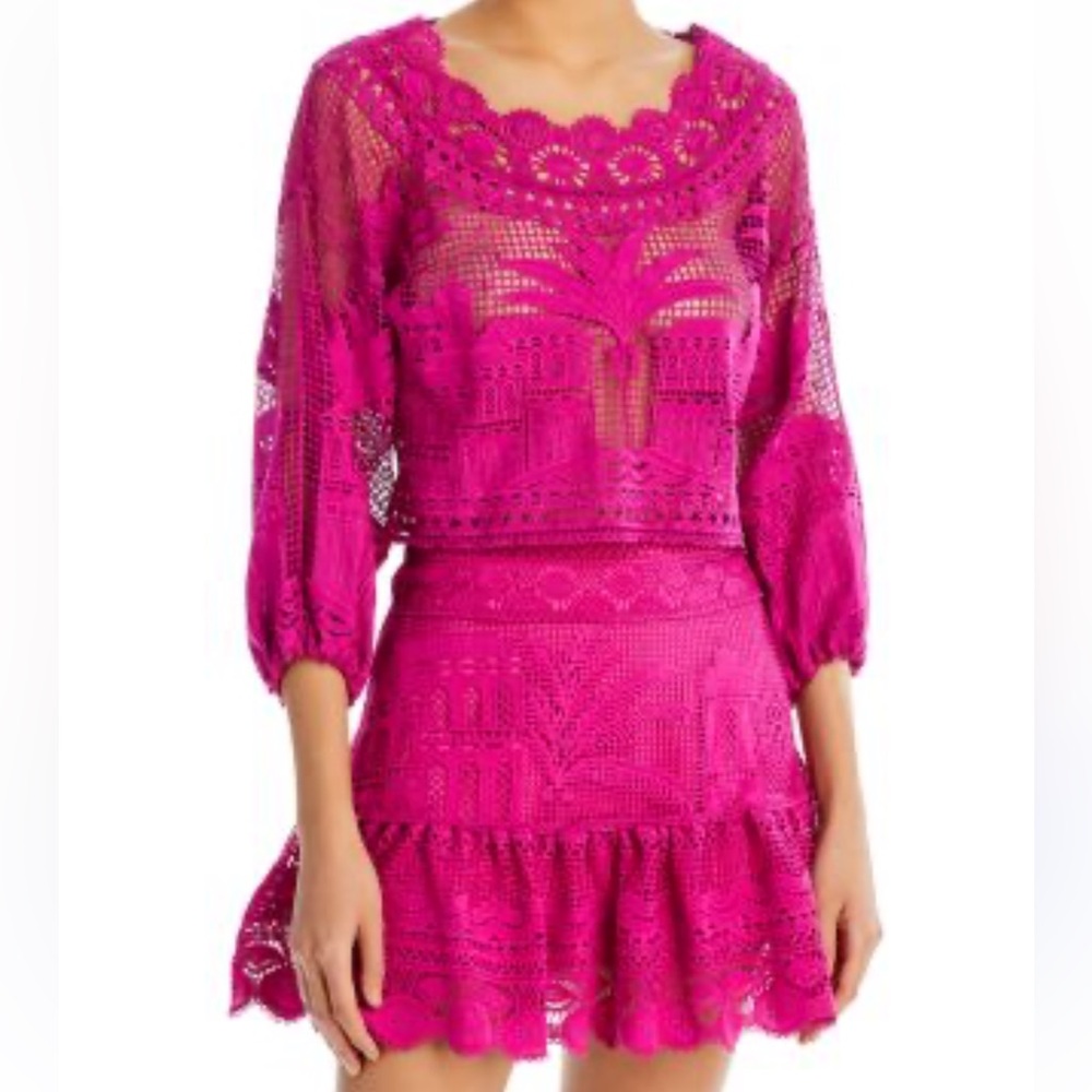 Farm Rio - Pink Boa Morada Guipire Crop Top and Mini Skirt Set